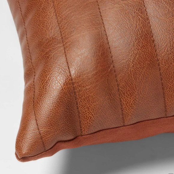 THRESHOLD NWT lumbar faux leather rectangular bolster pillow -Carmel - Picture 4 of 7